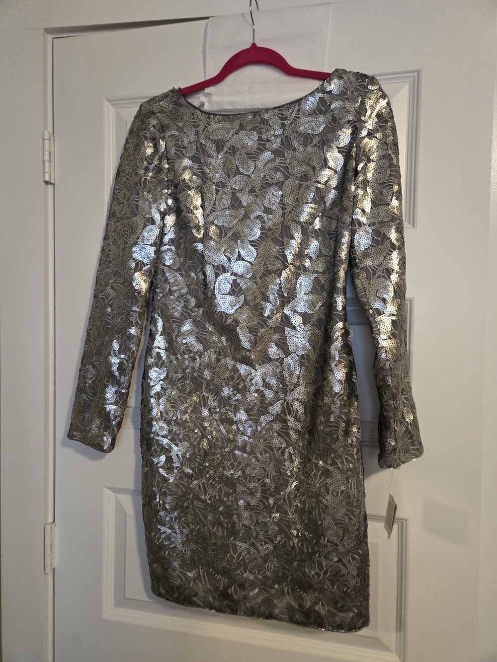 Aidan Mattox Metallic Silver Lace-Overlay Women's Dress